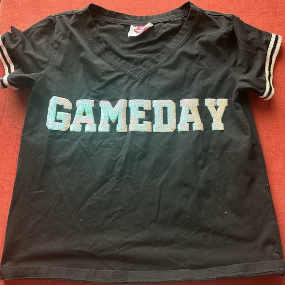 Sparkle City Tops - Black Gameday V-Neck Tee